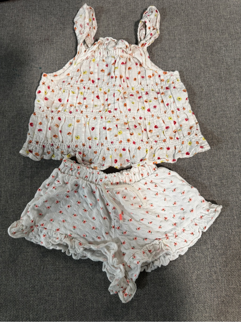 Zara White Floral Smocked Tank & Shorts Set